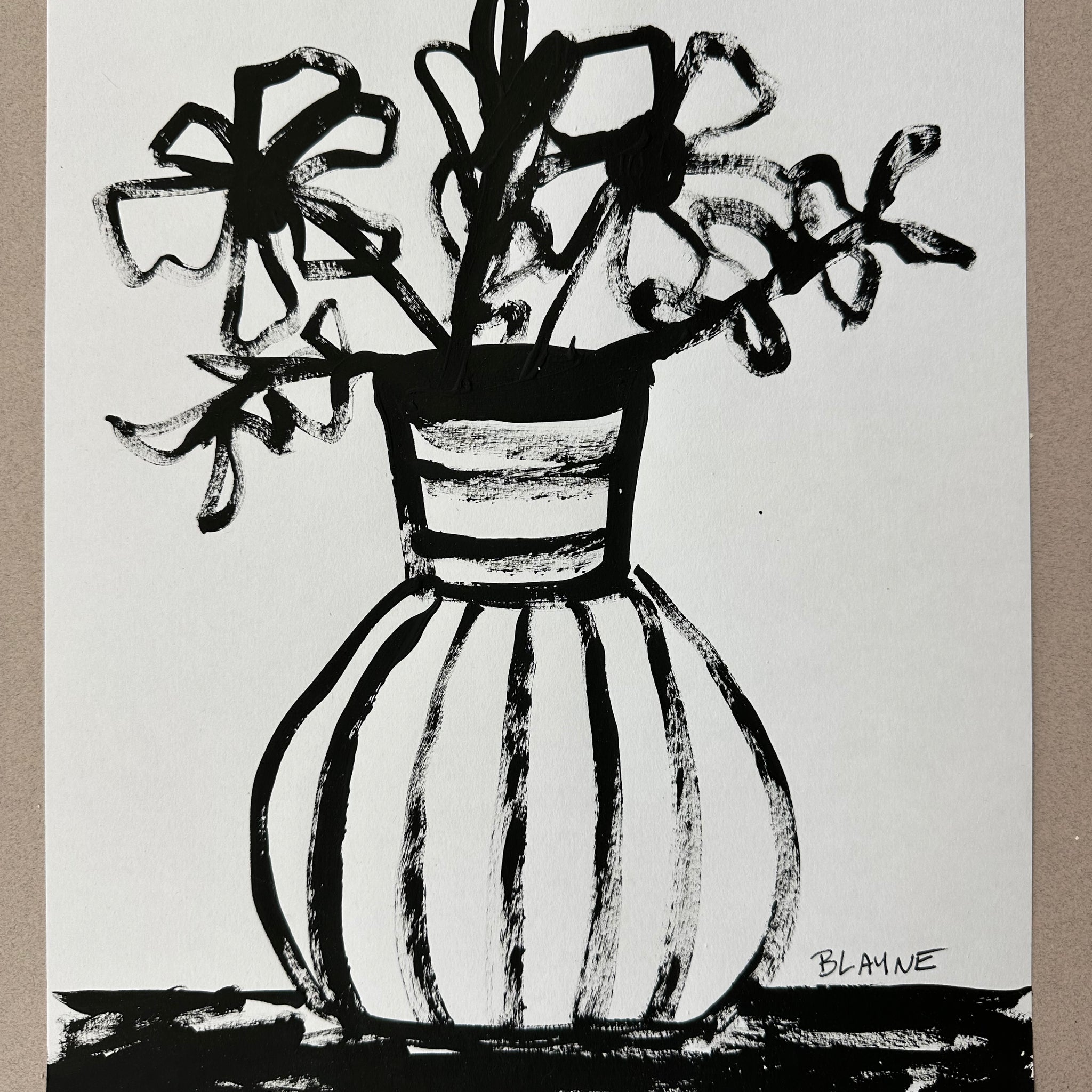 Vase of Flowers with Stripes