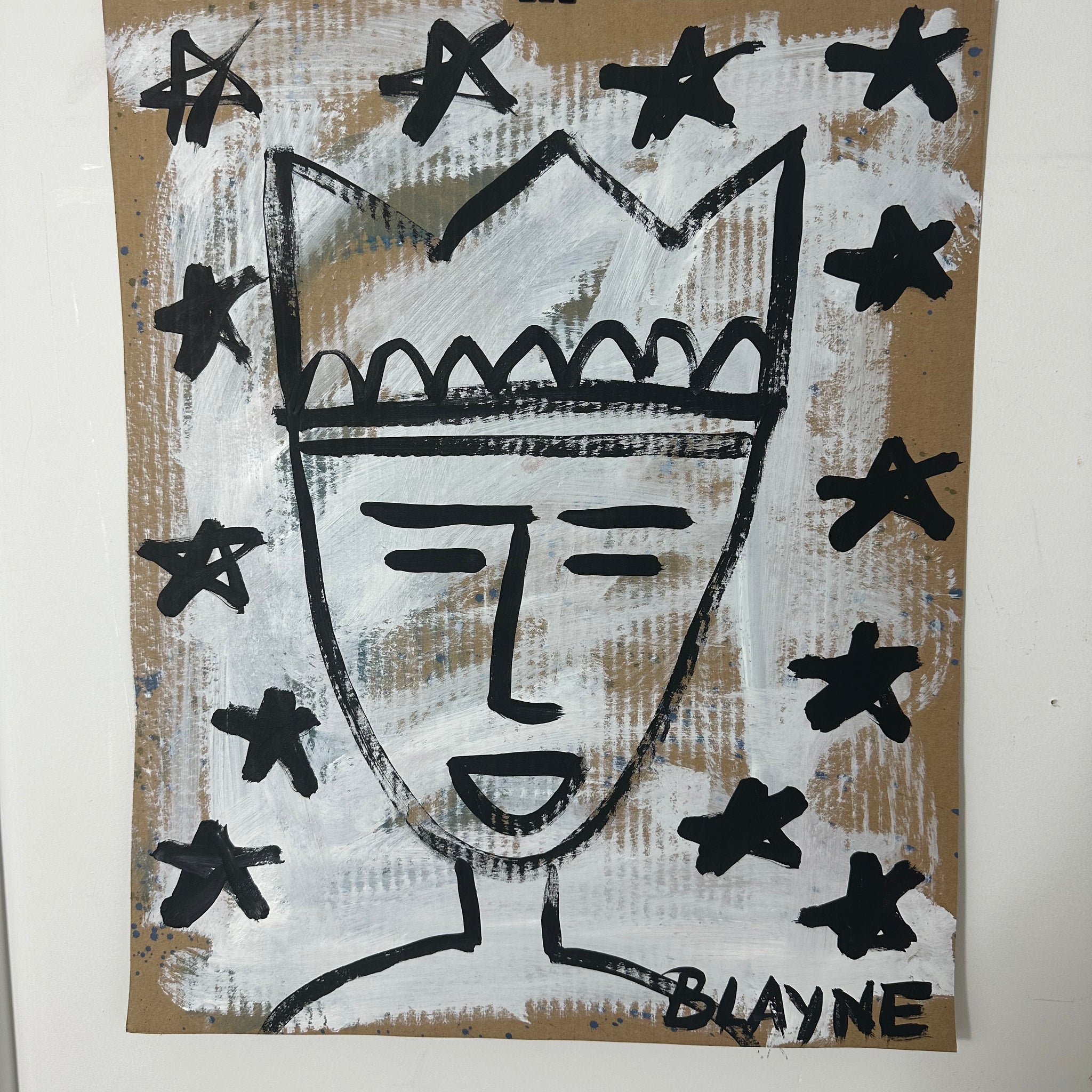 Blue and White King on Cardboard