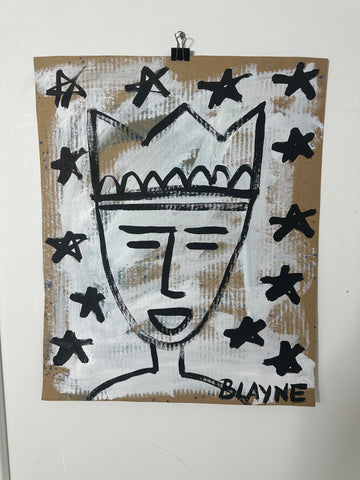 Blue and White King on Cardboard